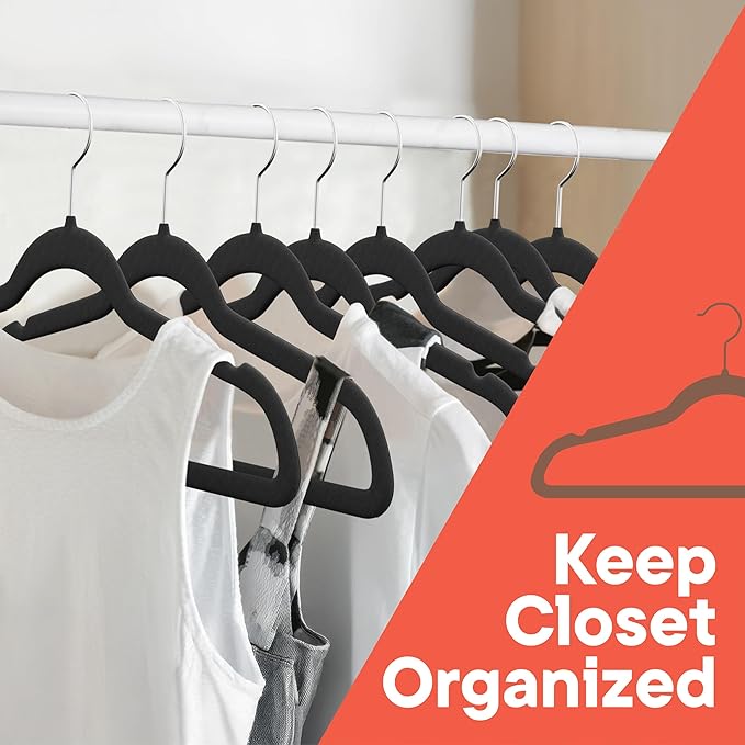 Black Velvet Hangers 100 Pack – 360° Swivel Hook, Non-Slip and Space Saving Hangers, Heavy-Duty 11 lbs Weight Capacity - Smooth Velvet Finish for Crease-Free Clothes and Effortless Closet Organization