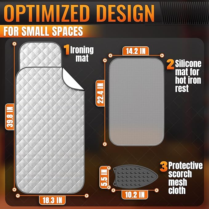 Portable Ironing Mat for Table Top – Foldable Ironing Pad for Table (39.8" x 18.3") with 4-Layer Heat-Resistant Fabric & Magnetic Edges – Easy to Store, Designed for Small Spaces & Quick Ironing