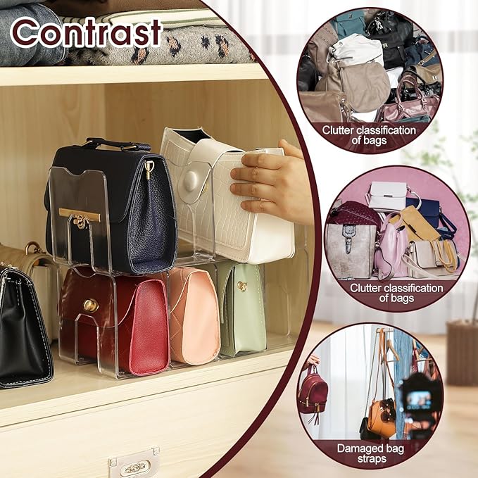 frtzal Purse Handbag Organizer 4 Sections Bag Closet Shelf Divider Purse Display Stand Handbag Storage Organizer Clear Desk File Sorter Stand Holder Bookshelf 13 x 6 x 5 Inches (4pcs upright)