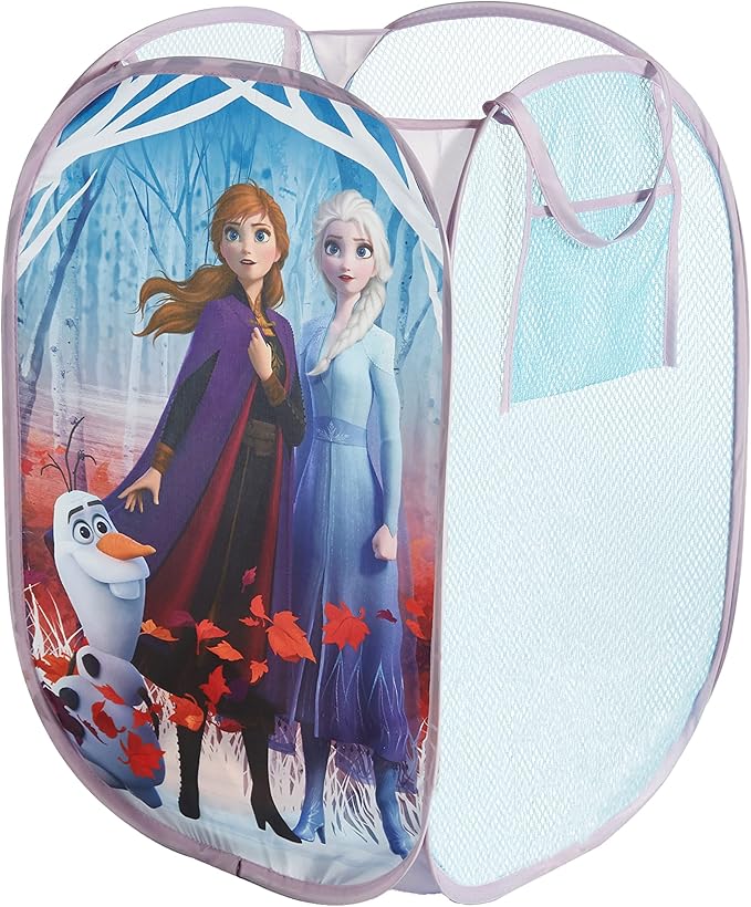 Frozen 2 Pop-Up Hamper for Kids,Laundry Hamper with Anna & Elsa Design, Durable Mesh Fabric & Carry Handles, 21”H x 13.5”W, Collapsible Storage for Bedroom or Playroom