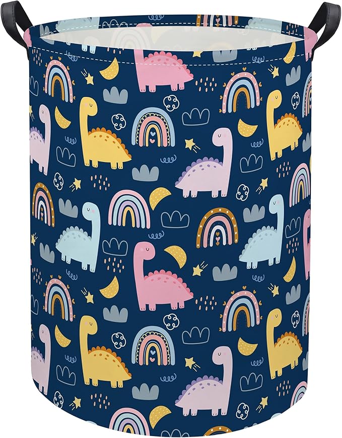 Dinosaur Kids Laundry Basket Baby Hamper Rainbow Toy Storage Bin for Boys Room Decor Baby Nursery Hamper Gift Baskets for Bedroom Bathroom(Rainbow Dinosaur)