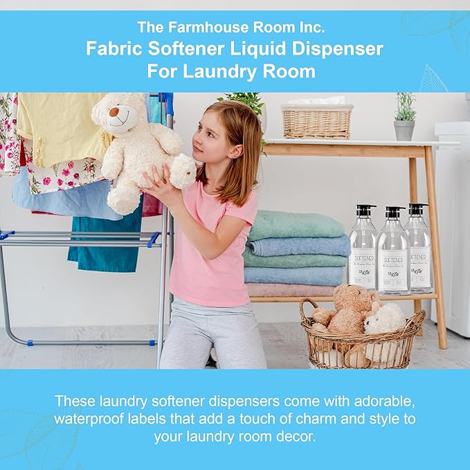 Fabric Softener Liquid Dispenser - Softener Container for Laundry Room Organization - BPA Free & PET Plastic 1/2 Gallon Pump Bottle Dispenser - w/Waterproof Labels 64oz