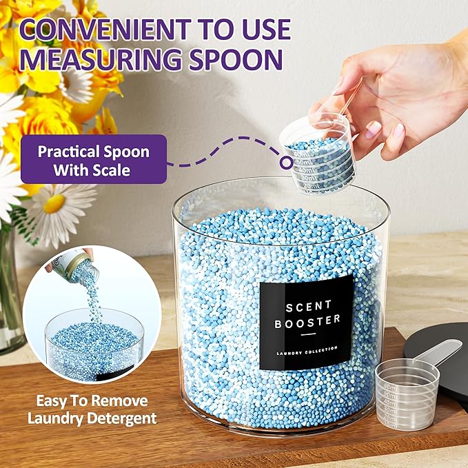 4 Pack Laundry Pods Container, Clear Laundry Room Organization Containers,Large Acrylic Detergent Powder Storage Containers Black Wooden Lids & Labels, Dryer Sheet Holder