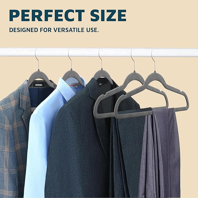 Lifemaster Velvet Clothes Hangers – with 360 Degree Swivel Hook and Non-Slip Shoulder Notch, Holds Up to 10 lbs, Heavy Duty Hanger Set, for Organizing Suit, Dress, Coat, and Clothes, Pack of 5, Gray
