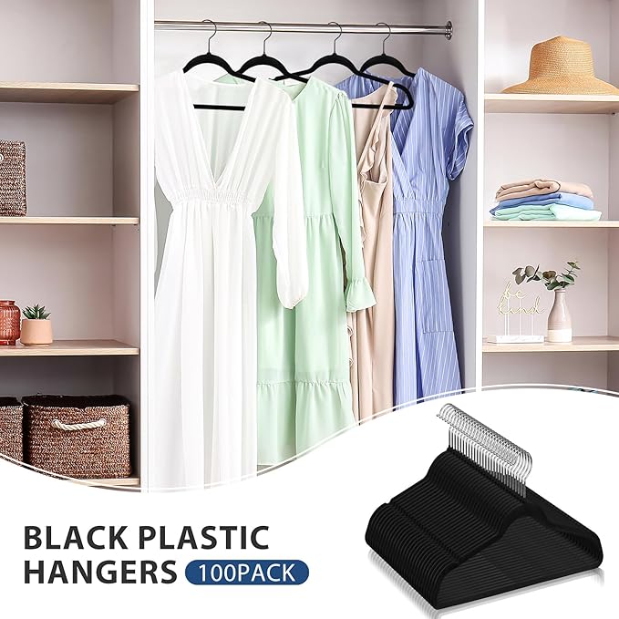 ZENY Velvet Hangers 100 Pack, Non-Slip Clothes Hangers, Suit Hangers with Shoulder Notches, Pants Bar, 360° Swivel Hook, Space-Saving, for Closet (Black)