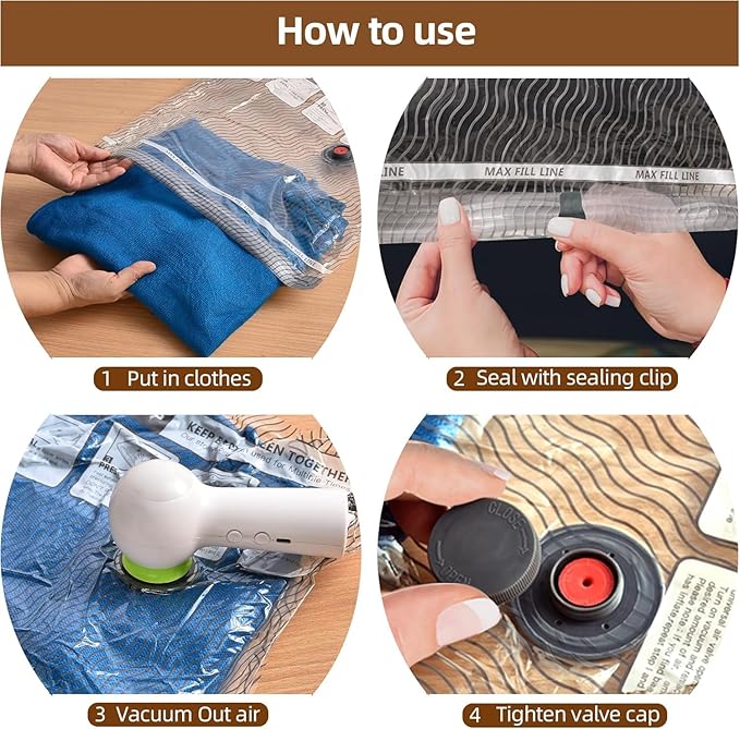 Travel Vacuum Storage Bags with Rechargeable USB Pump, 9 Pack Carry-On Size Compression Packing Bags for Luggage and Suitcase, Space Saver for Clothes and Clothing Travel