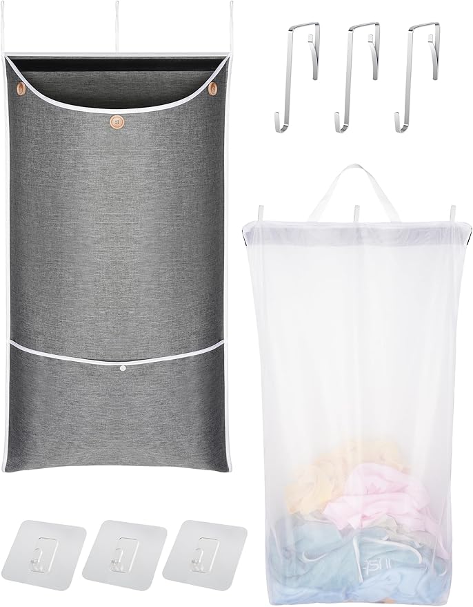 NiHome XL Hanging Laundry Hamper(39.4" x 22.4"), 2-in-1 Laundry System with Delicates Bag, Durable Water-Resistant Fabric, Includes 3 Door and 3 Wall Hooks
