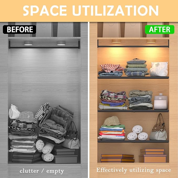 Expandable Closet Tension Shelf Organizers, Cabinet Rack Storage for Wardrobe Divider Shelves Pantry Cupboard Kitchen (2 Pack, W11.81 x L: 17" to 31")