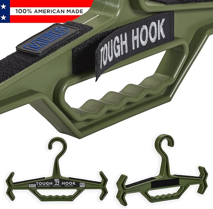 Tough Hook ID MAX Heavy Duty Identification Hanger, USA Made 200 lb Cap.Plate Carrier,Police Tactical Gear, Scuba BCD Anti-Slip Wetsuit & Body Armor Organization System with 3 ID Loop Strips 1 Foliage