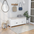 SOFTSEA Upholstered Storage Ottoman with Removable Cushion, Wooden Entryway Bench with 3 Shutter-Shaped Doors and Hidden Storage Space, Shoe Bech for Entreyway, Living Room, White with Beige Cushion