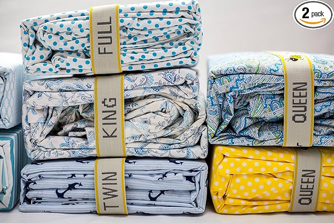Duvet Sheet Organizer Bands (2-Pack) – Made in USA – Bed Sheet Keeper Straps with Labels for Closet Storage & Bedding Organization
