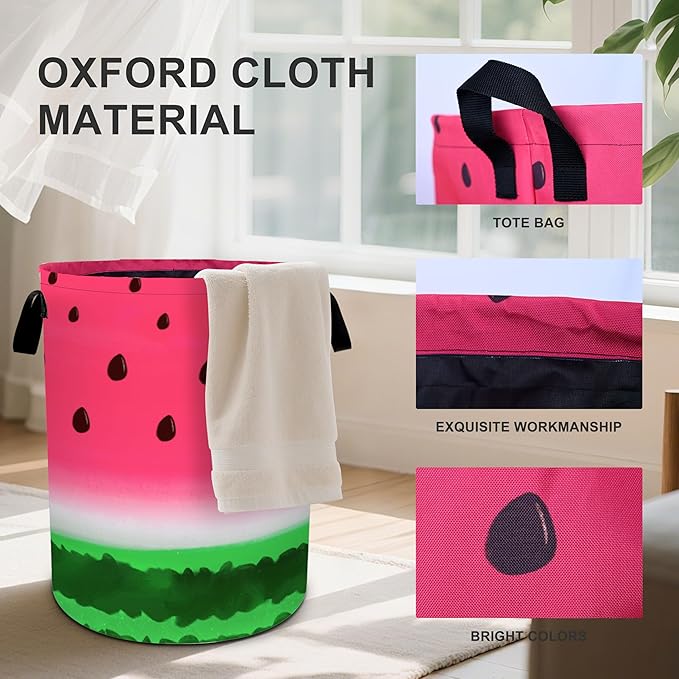 Watermelon Laundry Basket Foldable Oxford Cloth Tote Bag Laundry Hamper Clothes Storage Bucket Organizer For Bathroom/Laundry Storage/Bedroom 19.6x15.7 Inch