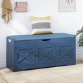 Farmhouse Shoe Storage Bench, Entryway Bench with Cushion Seat, Lift Top Storage, Adjustable Shelf, 3 Doors, 330 lbs Capacity, Storage Bench for Entryway, Bedroom, Living Room (Blue)