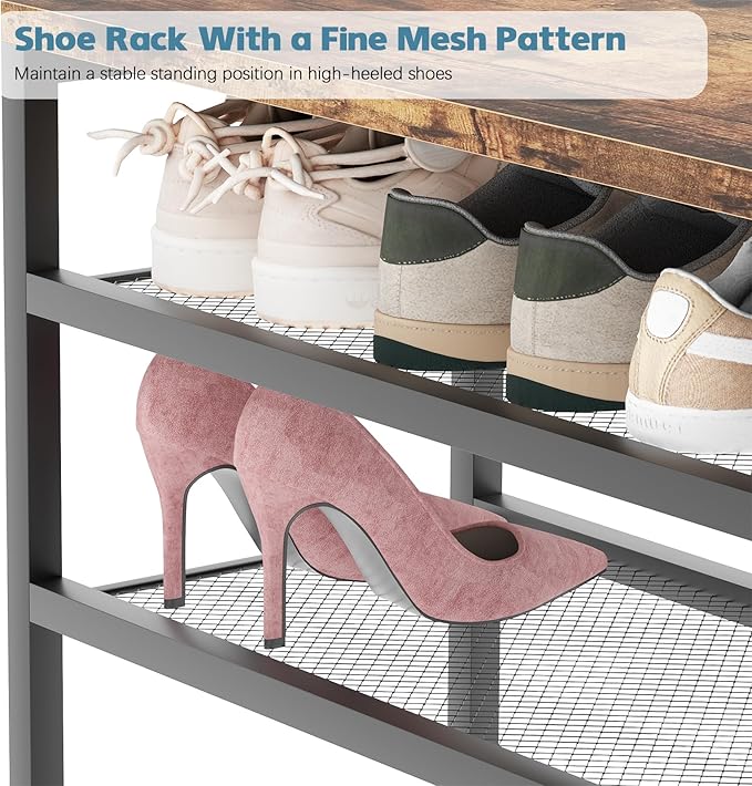 Shoe Rack,Freestanding Hidden Shoe Storage Organizer for Entryway, Shoe Bench Shelves for High Boot with Seat Cushion,Wood Shoe Rack Cabinet for Front Door Entrance Closet, Hallway, 5 Tier,Brown