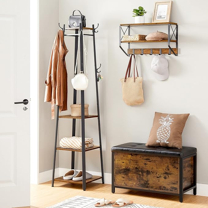VASAGLE ALINRU Coat Rack with Shelves and VASAGLE 3-Tier Shoe Storage Bench (ULCR80X)