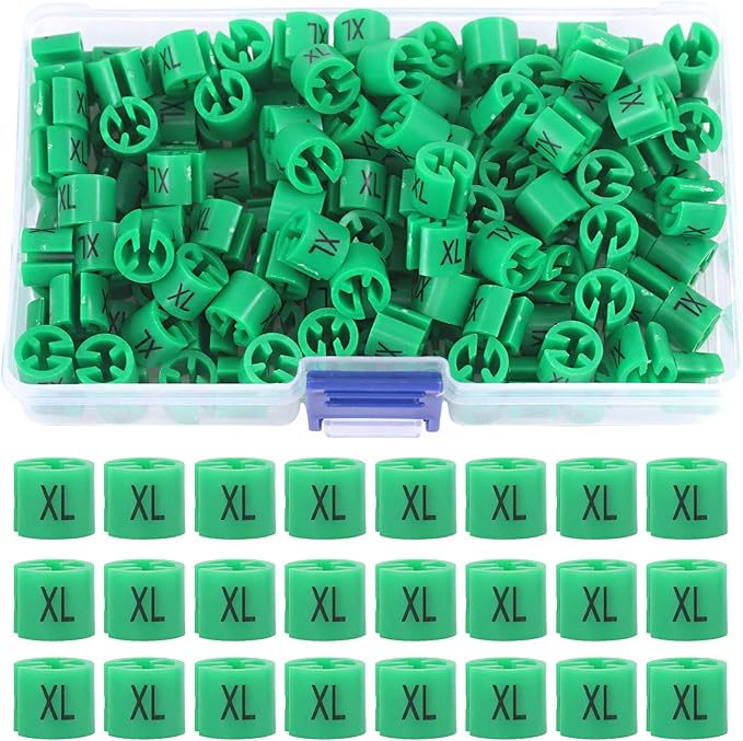 Swpeet 150Pcs Green Plastic Clothes Hanger Size Markers Assortment Kit, XL