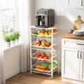 JAQ Fruit Basket for Kitchen, 5-Tier Slide Out Storage Baskets Carts Organizers Drawers with Wood Top Table with Rolling Wheels for Snacks Vegetables Vianderos para Cocina Modernos (White, 5 Layer)
