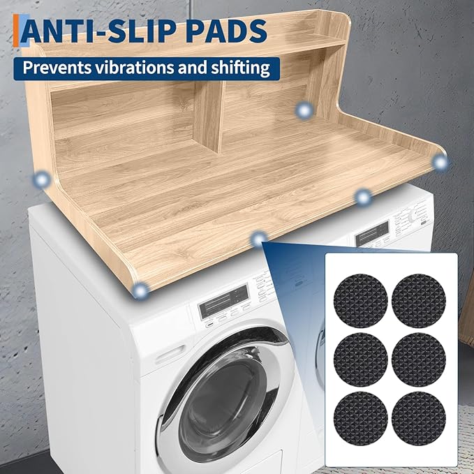 2-Tier Washer Dryer Countertop, 54" W x 27.55" D Laundry Countertop Organization with Non-Slip Pad, Wooden Washer and Dryer Topper for Folding Clothes, Laundry Room Storage