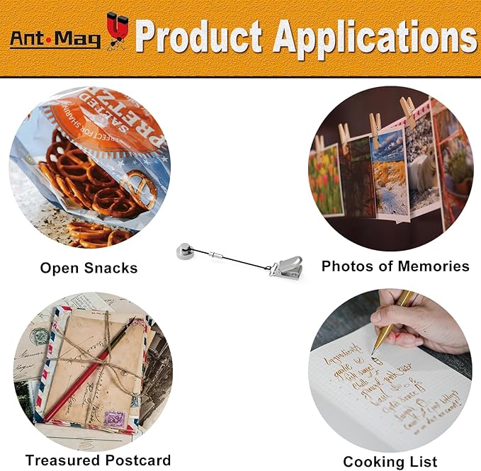 Ant Mag Magnets Clips for Hanging Metal Clips Biting Design with Strings Perfect for Gloves Towels Hats Organization, Magnetic Clip for Fridge Locker Grill Indoor Outdoor Use 6 Pack