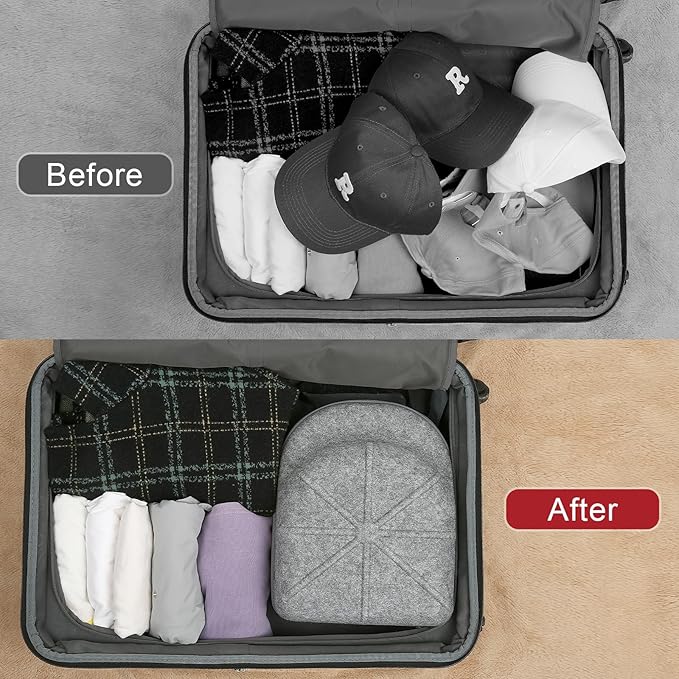 Hard baseball hat case, Hat Carrier Travel Case with Adjustable Shoulder Strap, Hat cap case for 6 Baseball Caps - Perfect for Traveling (Grey)