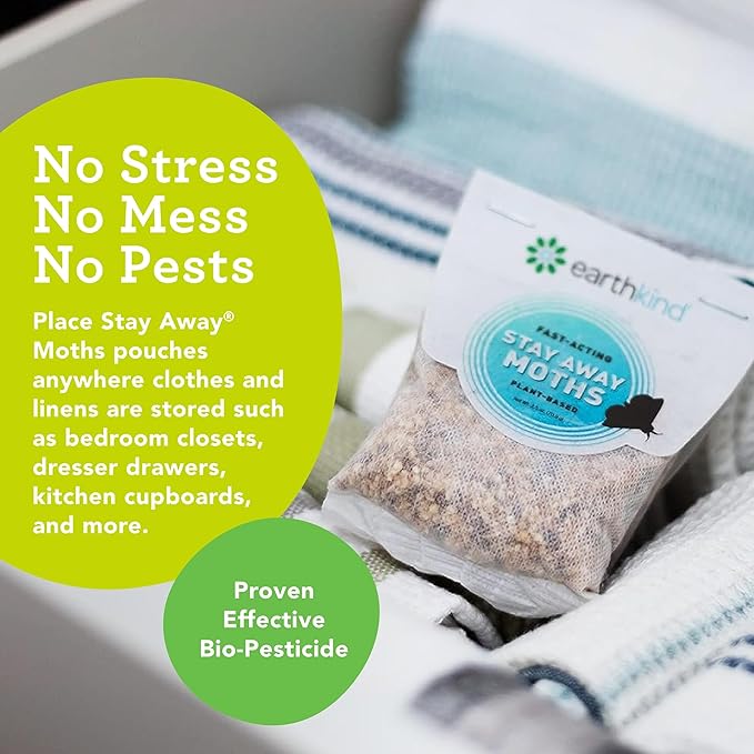 EarthKind Stay Away Moths - Moth Deterrent for Closet, Pantry & More - DIY Pest Control Pouches for Moths - with Cedarwood Oil & Geranium Oil - 12-Pack