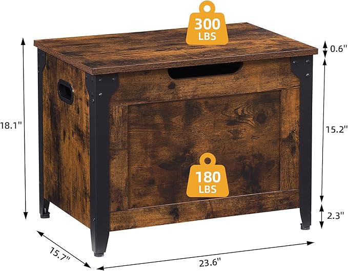 GAOMON Storage Chest, Wood Storage Bench with Seating and Safety Hinge, Entryway Bench with Storage, Farmhouse Storage Chest Trunk for Bedroom, Living Room, Retro Brown