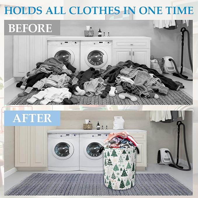 Christmas Tree Laundry Basket Woodland Collapsible Laundry Hamper Clothes Toy Storage Bin for Bathroom Bedroom Room Decor 16" X 20.8"