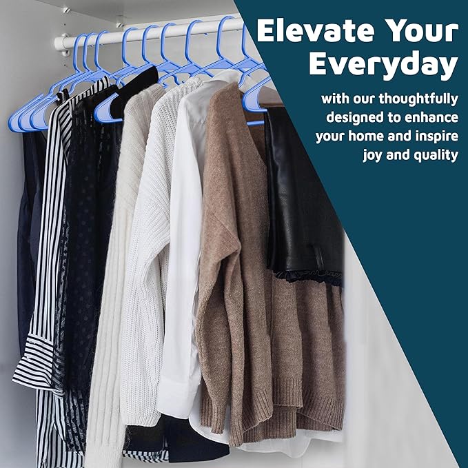 Lifemaster Plastic Clothes Hangers – Heavy Duty Hanger Set, for Organizing Clothes, Dresses, and Coat, Holds Up to 5 lbs, Space-Saving Hangers with Non-Slip Shoulder Grooves, Pack of 120, Blue