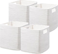 UBBCARE Set of 4 Cotton Rope Basket 13 X 13 X 13 Inches, Woven Storage Baskets for Shelves, Organizing with Handles, Cube Storage Bins for Storage Books, Magazines, White