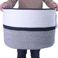 Large Woven Rope Laundry Hamper, Cotton Rope Storage Basket with Handles, Multipurpose Storage Basket for Laundry, Toys, Blankets in Bedroom, Bathroom, Living Room - Stylish & Durable (Black, 100L)