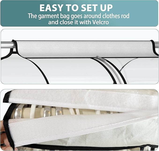 22” Gusseted Garment Bags for Hanging Clothes, All Clear Clothes Cover for Closet Storage, Wardrobe Coat Protector for Suit, Shirt Long Dress, Bottom Enclosed, 2 Pack, 60” Long