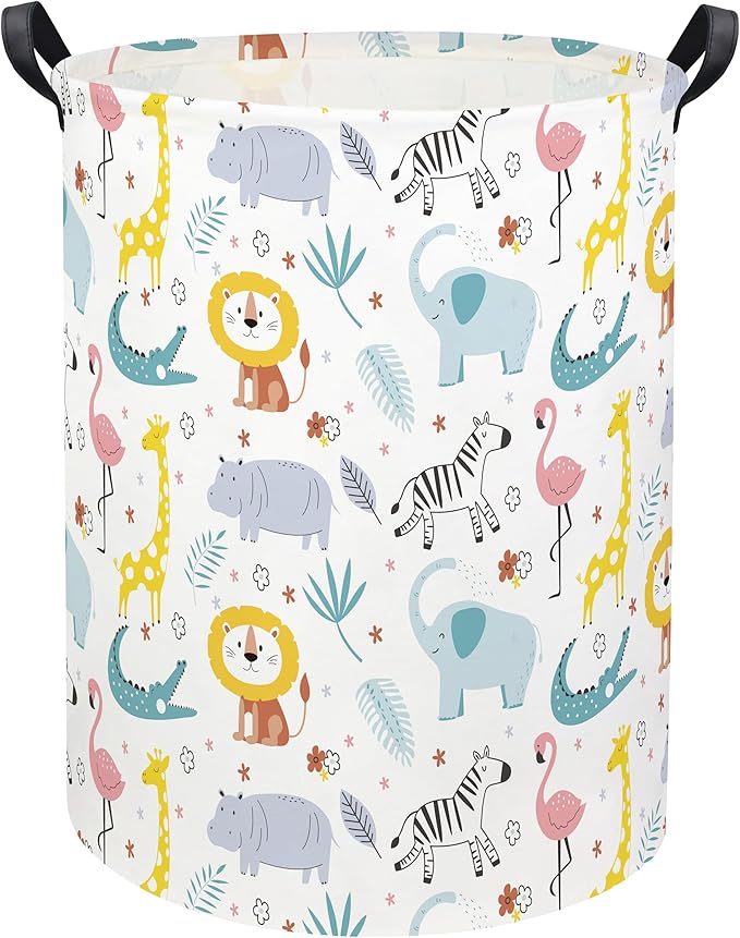 HIYAGON Baby Laundry Basket Baby Hamper for Nursery Boy and Girl Cute Kids Toy Storage Basket Organizer Bins Safari Animal Room Decor(Colorful Animals)