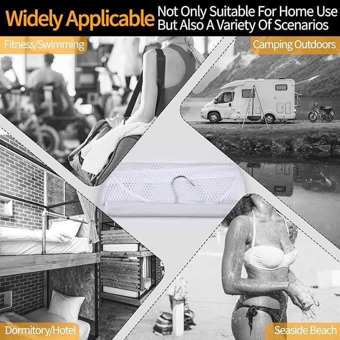 Breathable Mesh Laundry Hamper, Bringing Hooks Foldable Hanging Shower Caddy, Fast Drying Portable Space Saving Storage Bag, Applied to College Dorm Rooms, Gym, Swimming and RV Travel (White)