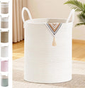 Tall Laundry Basket with Handles, 88L Portable Dirty Clothes Hamper, Boho Cotton Rope Storage Bin for Blankets Kids Toys Gifts, Large Organizer for Baby Nursery Bedroom Bathroom, White