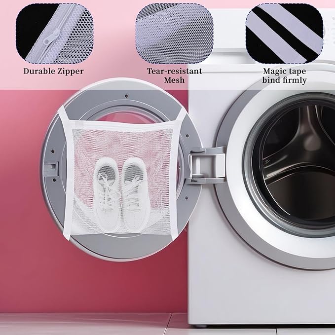 Mesh Laundry Bag with Strap and Zipper - Sneaker Dryer Bag, 16.3 x 15.9 Inch