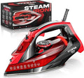 Utopia Home Steam Iron for Clothes - Non-Stick Soleplate - 1800W Clothes Iron With Auto-Off Safety Feature - Adjustable Thermostat Control, Variable Steam Control, Self-Clean, 8 Feet Cord (Black/Red)
