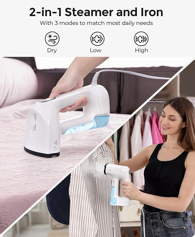 LyriFine Vacuum Steamer for Clothes, 3500Pa Suction Clothes Steamer Handheld, 2-in-1 Steamer&Iron Garment Steamer, 3 Modes& 360° Leak-proof Technology Fabric Steamer for Wrinkle Removal (for 110-120V)