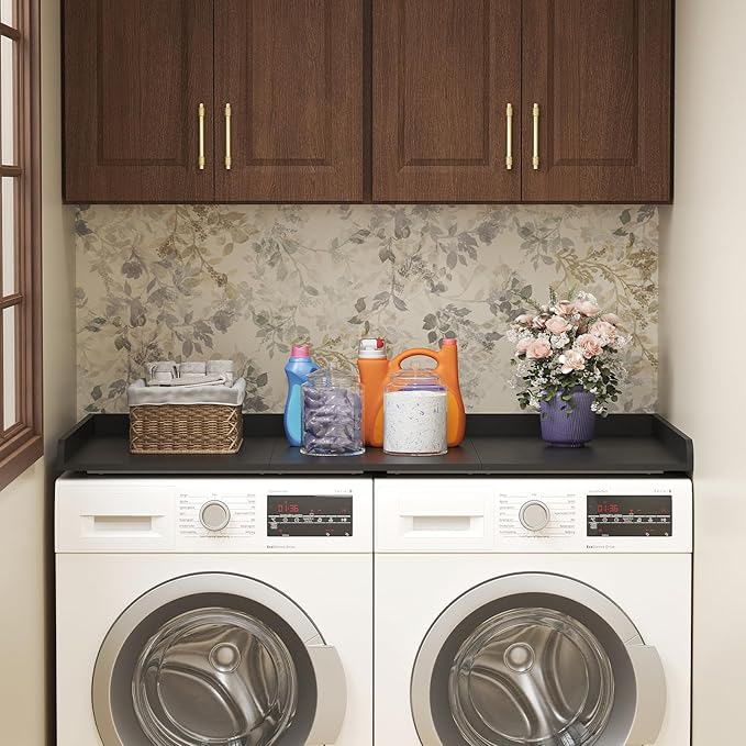 Lifewit Washer Dryer Countertop, Melamine Covers with Edge Rails for The Top, Laundry Room Storage and Organization, Spice Type, Hold 200lbs, Black, 54" x 27.5"