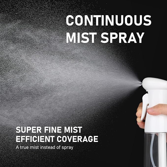 Spray Bottle For Hair, Continuous Mister Sprayer, Ultra Fine Mist Empty Spraying Water Bottles for Hairstyling, Barbers, Salons, Essential Oil Scents, Cleaning, Plants - White&White