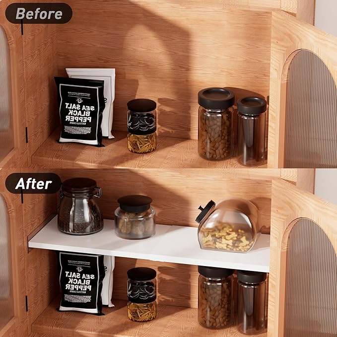 SANNO Expandable Closet Shelf Organizer, 17-31" Tension Shelf - DIY Expandable Shelf Dividers for Cabinet, Pantry, Wardrobe, Kitchen, Space-Saving Organizer, 1 Pack