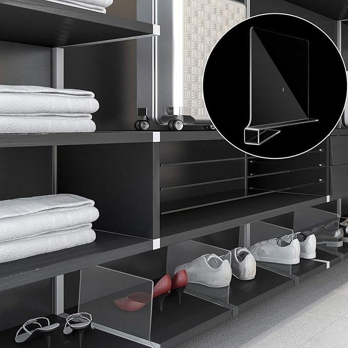 12 Pieces Clear Acrylic Shelf Dividers for Closet Organization Transparent Closet Shelf Divider Organizer Multi Functional Wood Closet Separator for Storage in Bedroom, Kitchen, Office