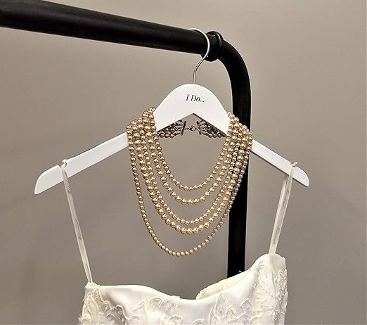 NAHANCO IDO20117 Bridal Hanger Set, White Wooden Hangers Imprinted with I Do and I Do Too, 17” (2 Piece Set)