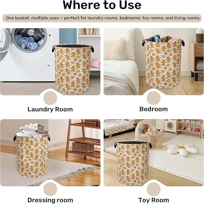 Cookie Pattern Laundry Basket with Handles - Extra Large Foldable Hamper for Bathroom/Laundry/Bedroom/Dorm, Washable Fabric Storage Bin