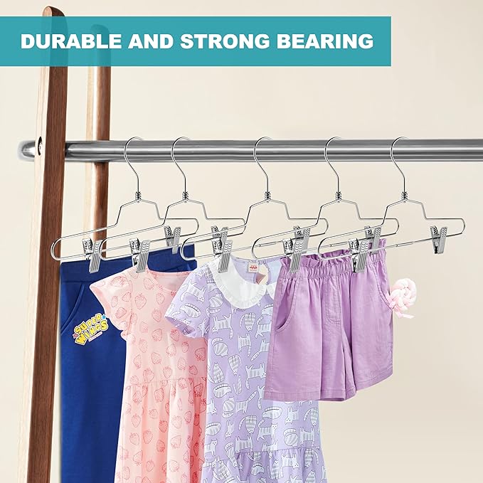 Quality Metal Skirt Hangers with Clips Space Saving - Pant Hangers with Clips & 360° Swivel Hook - Anti-Rust, Heavy-Duty Stainless Steel Hangers for Shorts, Jeans, Trousers, and More (100, 14 inch)