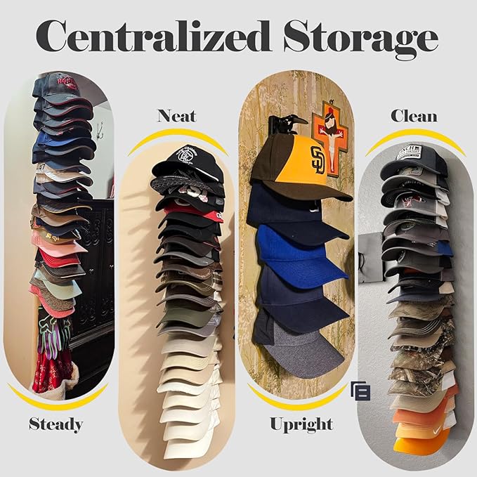 Hat Organizer for Baseball Caps 2 Pack, Adhesive Hat Rack for Wall, Baseball Cap Organizer (White)