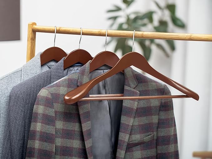 StorageWorks Wooden Hangers 10 Pack, Extra Wide Shoulder Wood Coat Hanger for Coats, Shirts, Jackets, Pants, Suits, Light Walnut Color