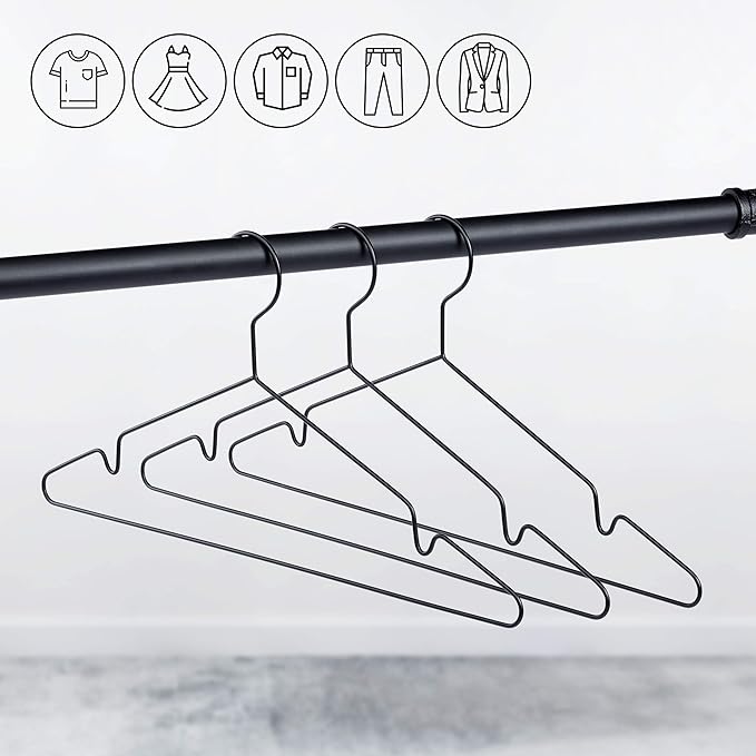 pamo Black Metal Clothes Hangers - 5,10 or 20 Stainless Steel Black Hangers 16.5"- Coated, Scratch- and Rust-Resistant - Space Saving Clothes Hanger