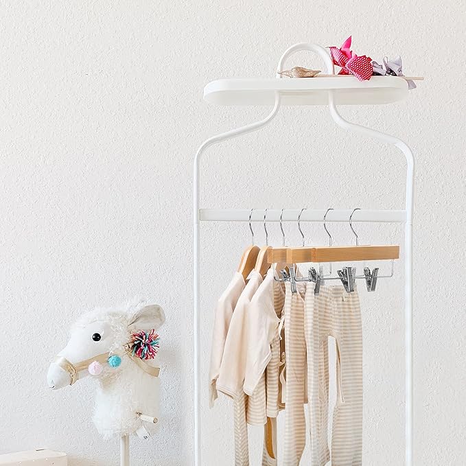 Nature Smile 11.8'' Kids Baby Toddler Children Solid Wooden Pants Hangers, Trousers Bottom Hangers with 2-Adjustable Clips Anti-Rust Hook Pack of 10 (Natural)