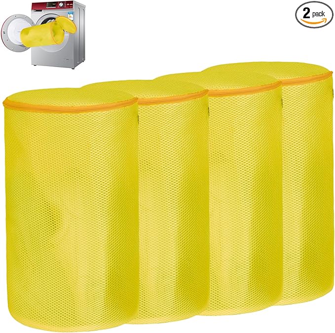 Shoe Washing Machine Bag, Laundry Shoe Bag for Washer and Dryer, Yellow Sandwish Mesh, 4L(8x15in)