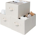 StorageWorks Foldable Shelf Organizer Bins, Closet Storage Baskets for Clothes, Fabric Storage Bins for Shelves, Beige Stripes, 3-Pack, Large